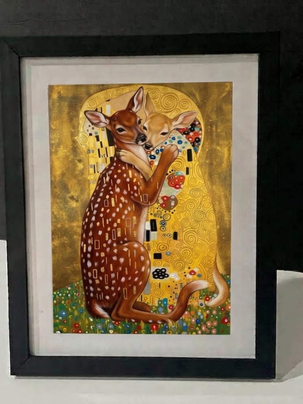 Framed The Kiss Fawn Art paper  Print – Gustav Klimt Inspired Golden Nouveau